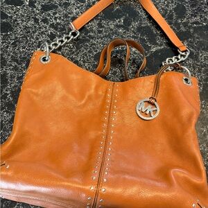 Michael Kors Tan Leather Shoulder Bag with Silver Accents